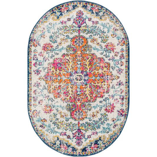 LOU Vintage Oriental Boho Saffron/Navy Area Rug Flat