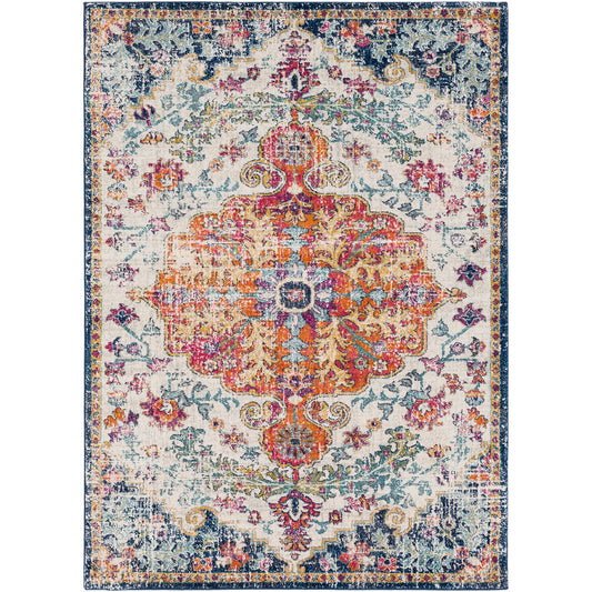 LOU Vintage Oriental Boho Saffron/Navy Area Rug Flat