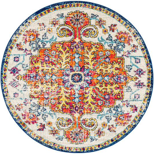 LOU Vintage Oriental Boho Saffron/Navy Area Rug Flat