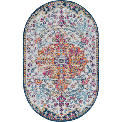 LOU Vintage Oriental Boho Saffron/Navy Area Rug Flat
