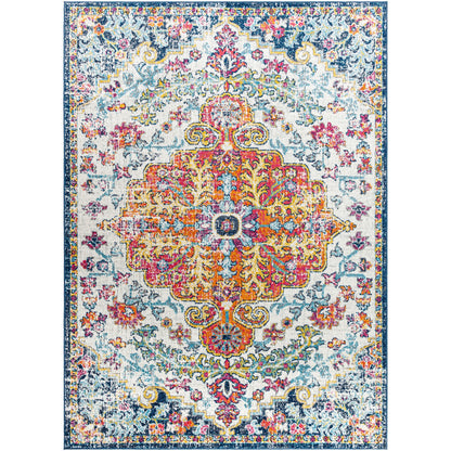 LOU Vintage Oriental Boho Saffron/Navy Area Rug Flat