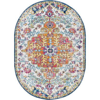 LOU Vintage Oriental Boho Saffron/Navy Area Rug Flat