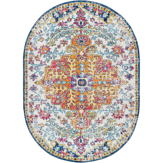 LOU Vintage Oriental Boho Saffron/Navy Area Rug Flat