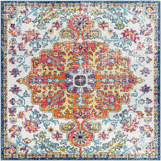 LOU Vintage Oriental Boho Saffron/Navy Area Rug Flat
