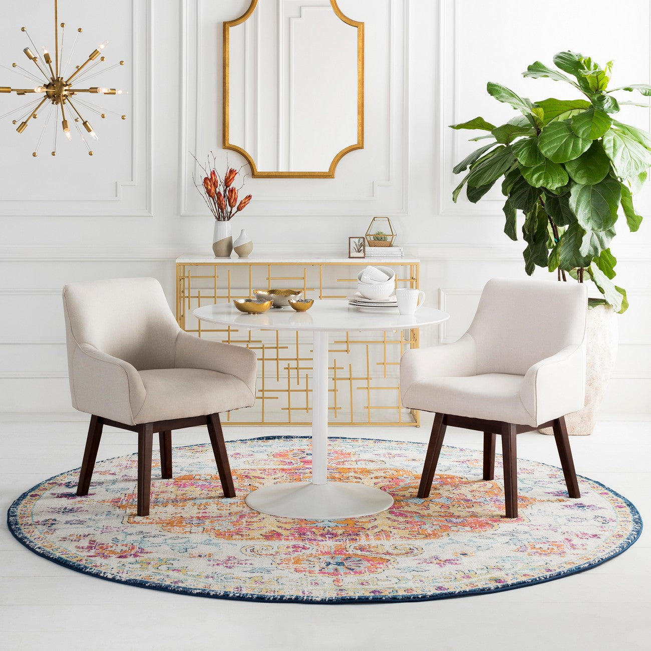LOU Vintage Oriental Boho Saffron/Navy Area Rug Styleshot