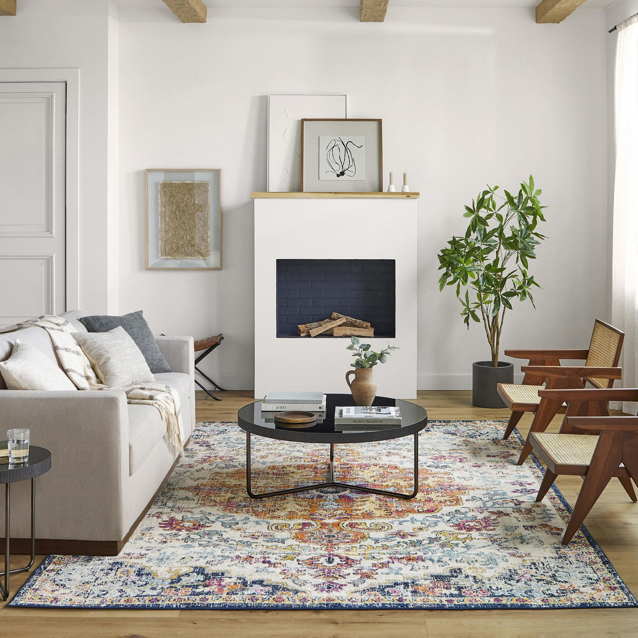 LOU Vintage Oriental Boho Saffron/Navy Area Rug Styleshot