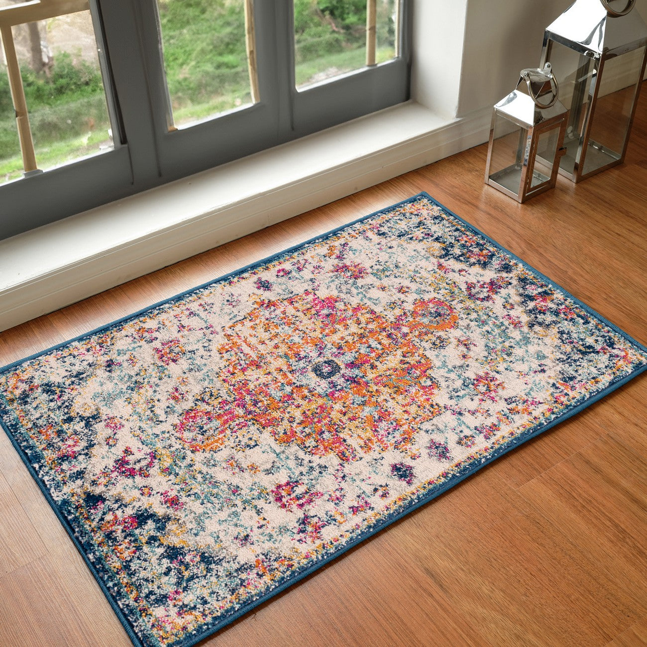 LOU Vintage Oriental Boho Saffron/Navy Area Rug Roomscene