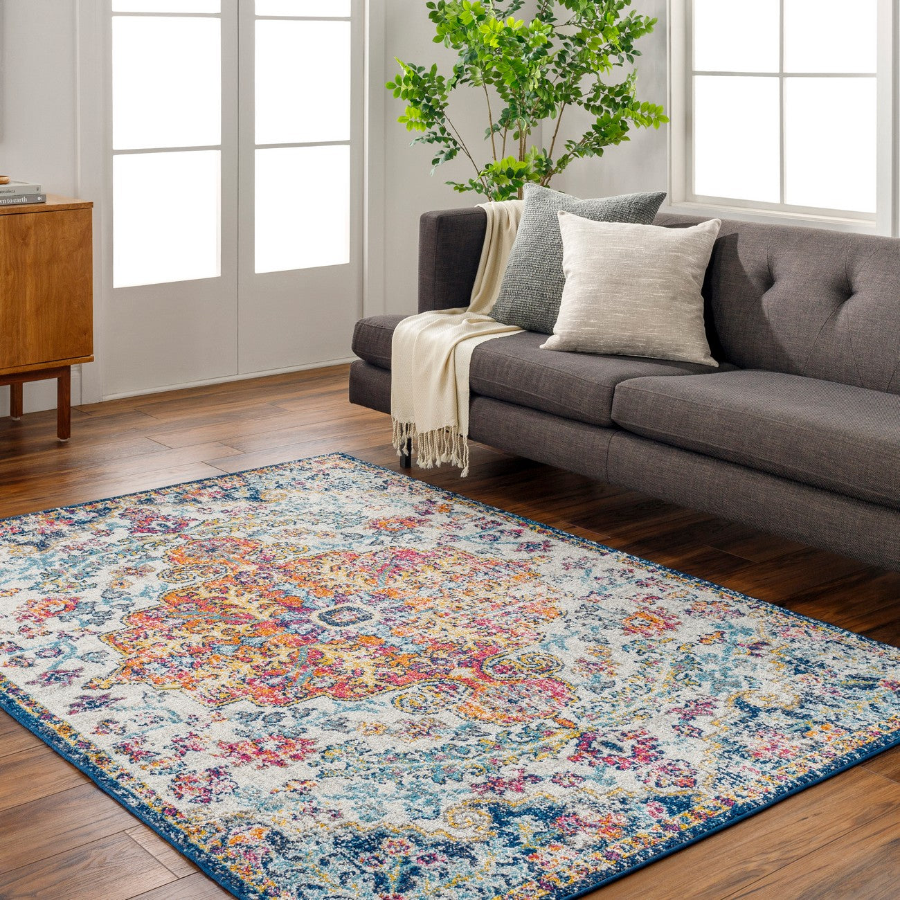 LOU Vintage Oriental Boho Saffron/Navy Area Rug Roomscene