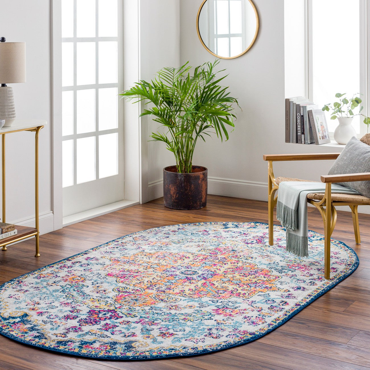 LOU Vintage Oriental Boho Saffron/Navy Area Rug Roomscene