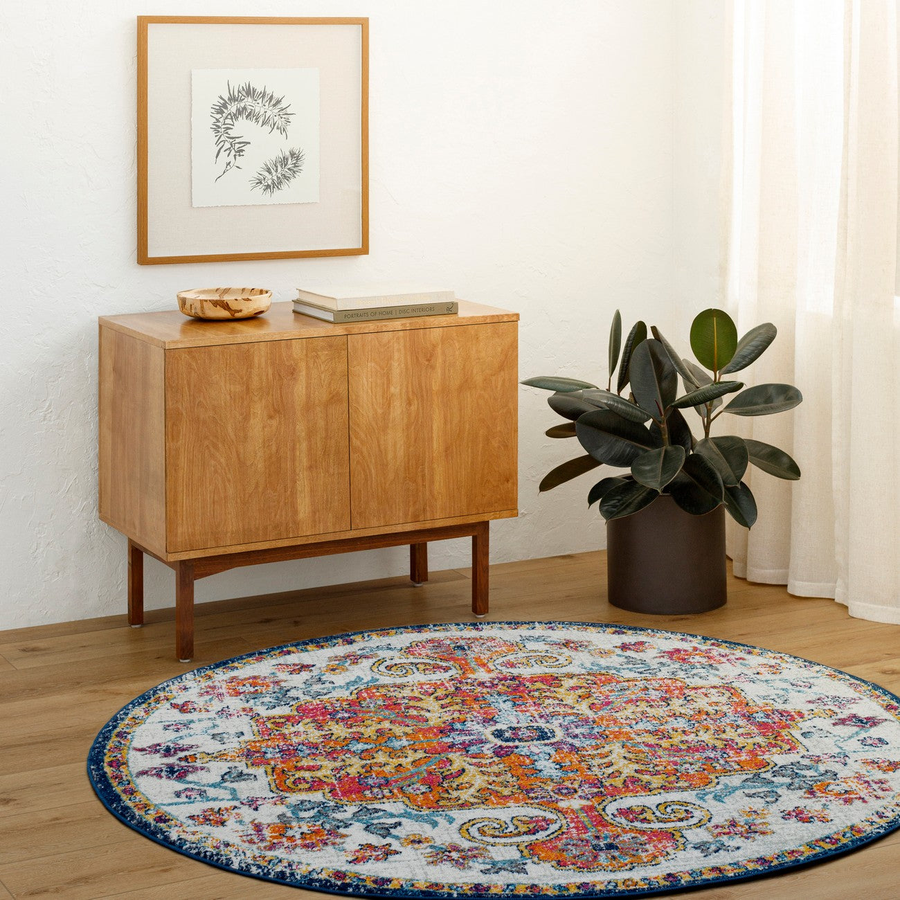 LOU Vintage Oriental Boho Saffron/Navy Area Rug Roomscene