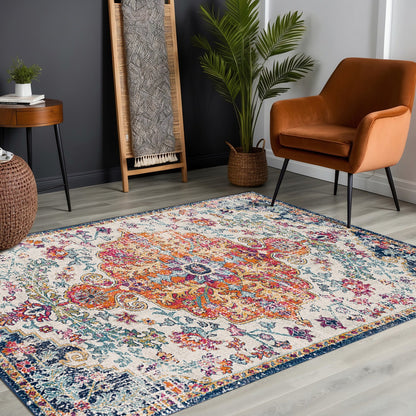 LOU Vintage Oriental Boho Saffron/Navy Area Rug Roomscene