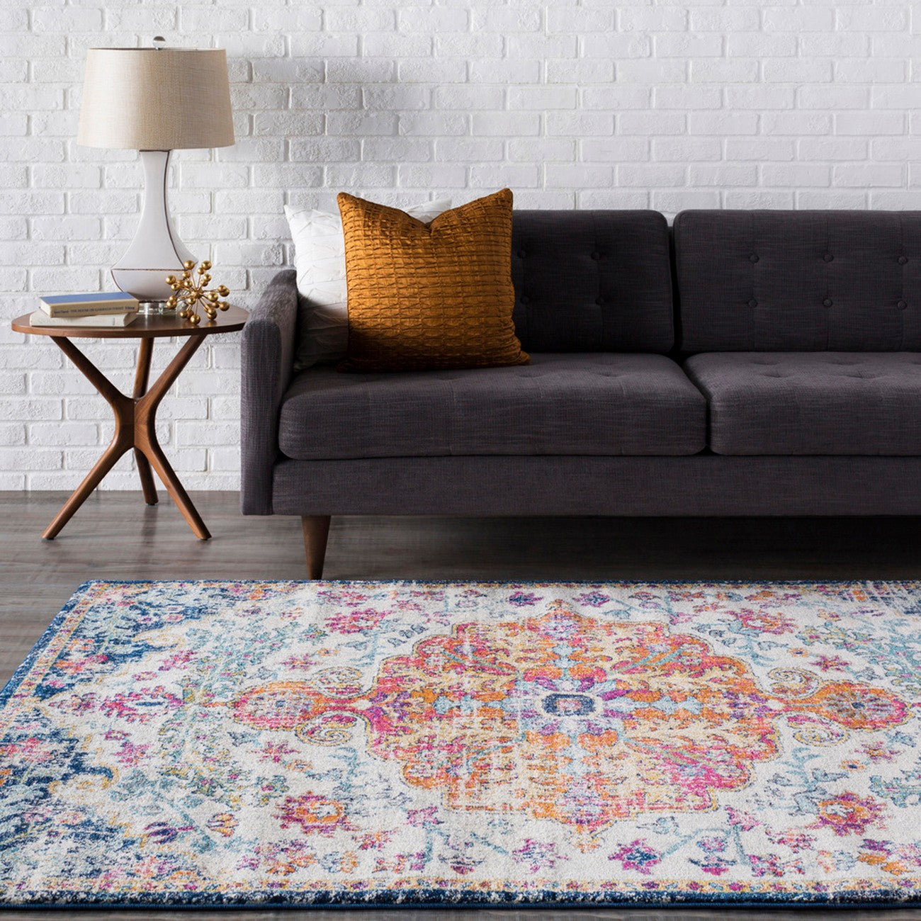LOU Vintage Oriental Boho Saffron/Navy Area Rug Roomscene
