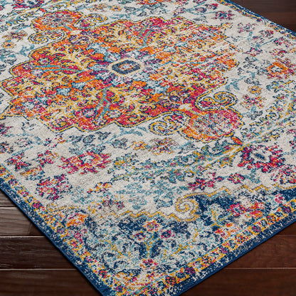 LOU Vintage Oriental Boho Saffron/Navy Area Rug Corner