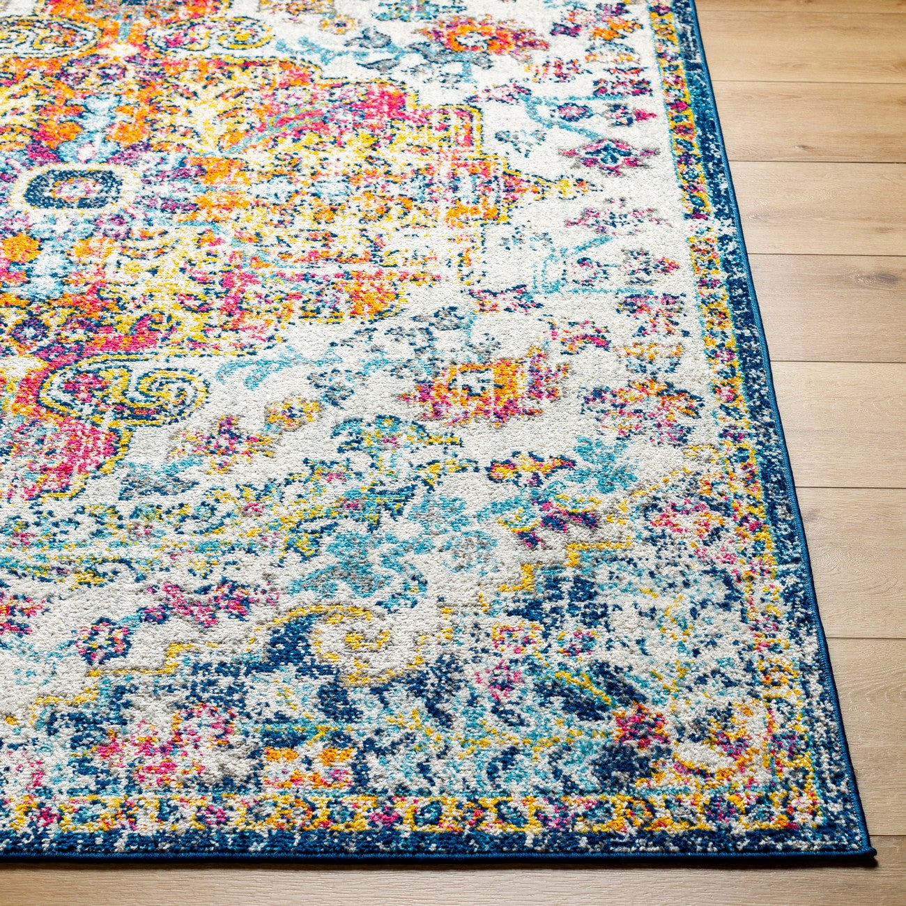 LOU Vintage Oriental Boho Saffron/Navy Area Rug Front