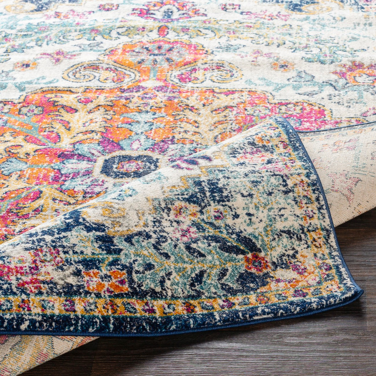 LOU Vintage Oriental Boho Saffron/Navy Area Rug Fold