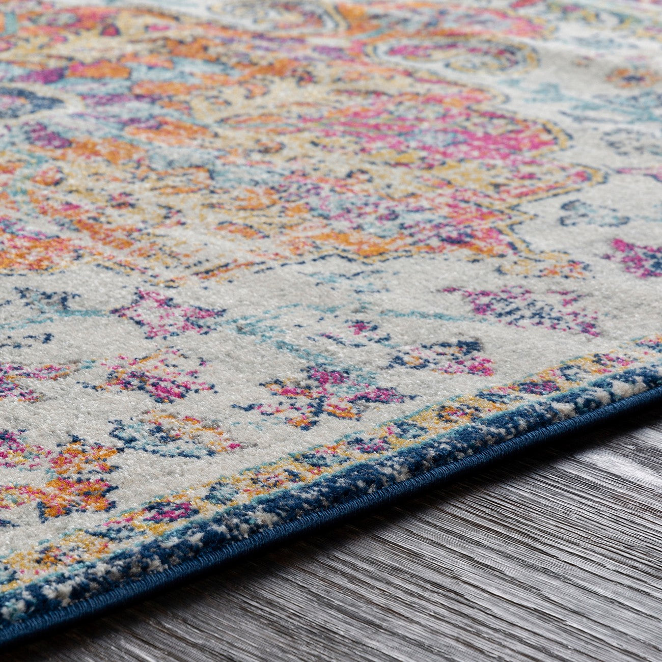 LOU Vintage Oriental Boho Saffron/Navy Area Rug Texture