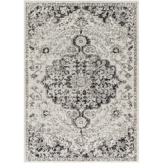 LOU Vintage Traditional Oriental Boho Black/Grey Area Rug Flat