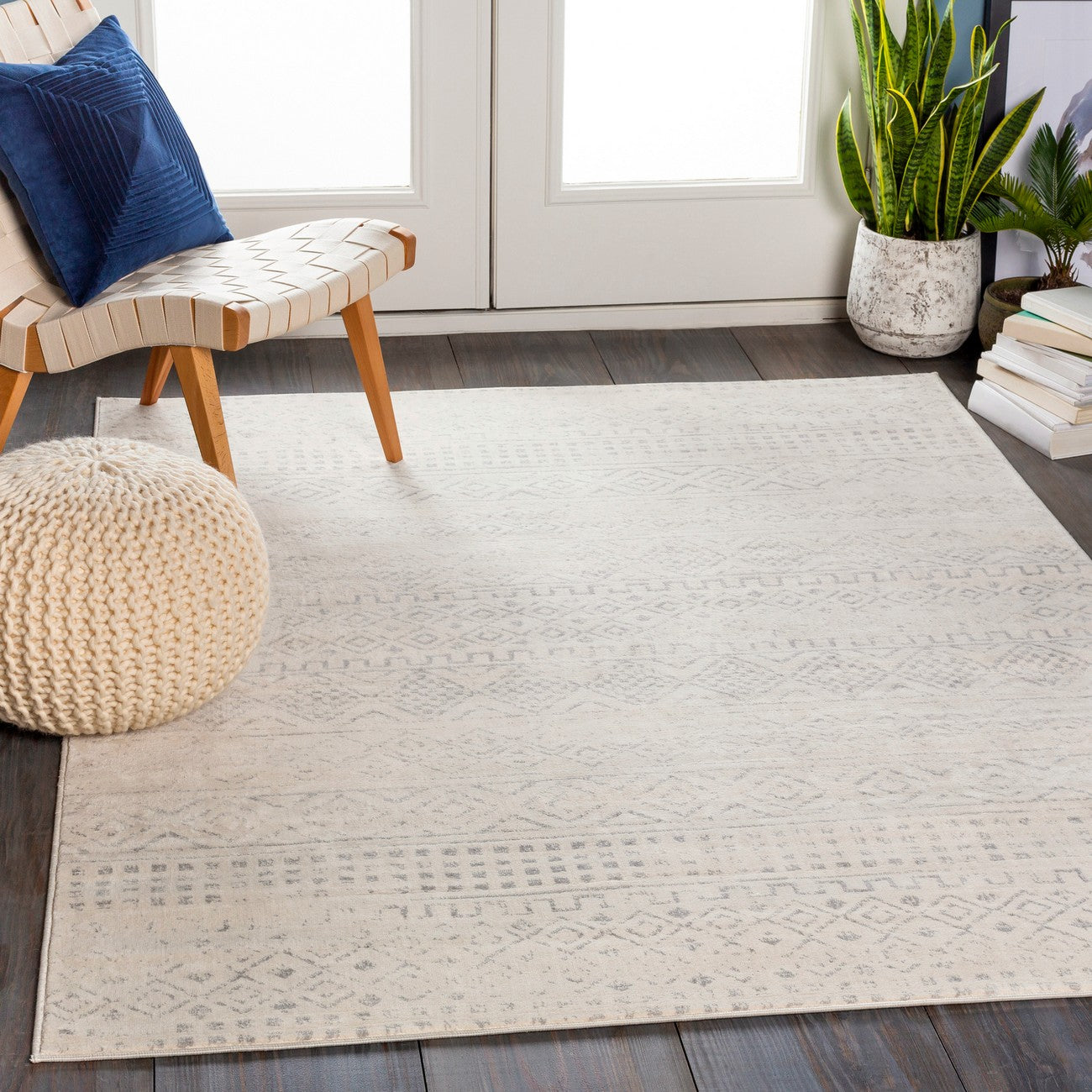 INDUJA Berber Modern High Pile Cream Area Rug Roomscene