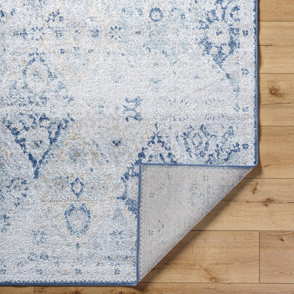 INES Vintage Oriental Boho Blue Area Rug Fold