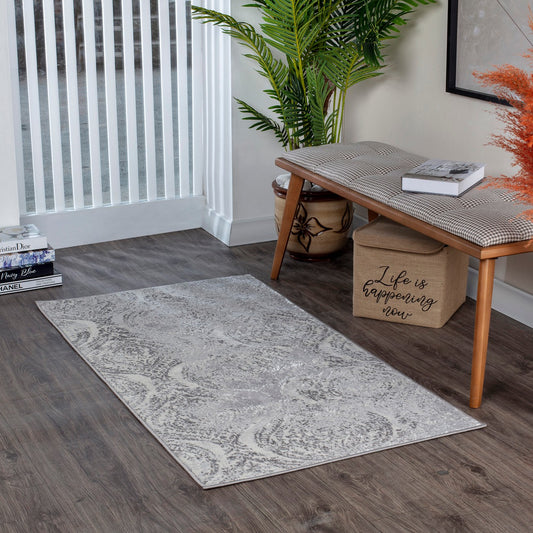 INGRID Vintage Traditional Oriental Boho Beige/White Area Rug Roomscene