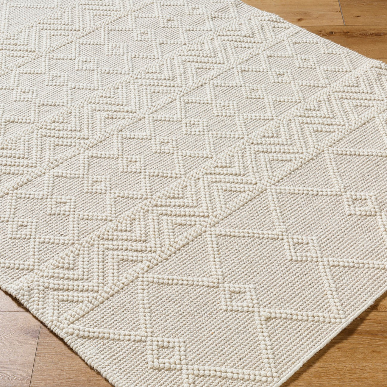 ISHANI Hand-Woven Global Wool Beige Area Rug Corner