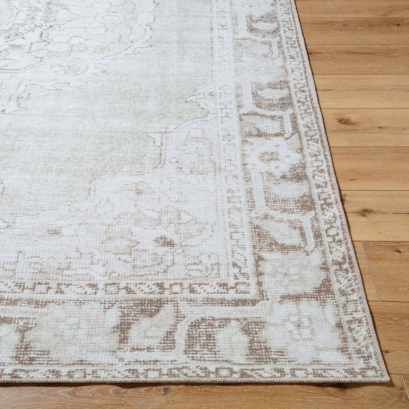 JALAPA Our PNW Home x Livabliss Machine Washable Oriental Boho Cream/Light Brown Area Rug Front