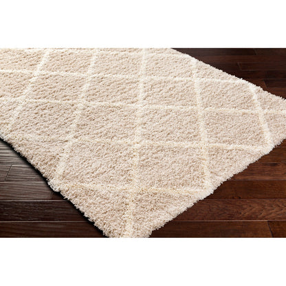 JANE Shaggy Cottage Plush Pile Beige Area Rug Corner
