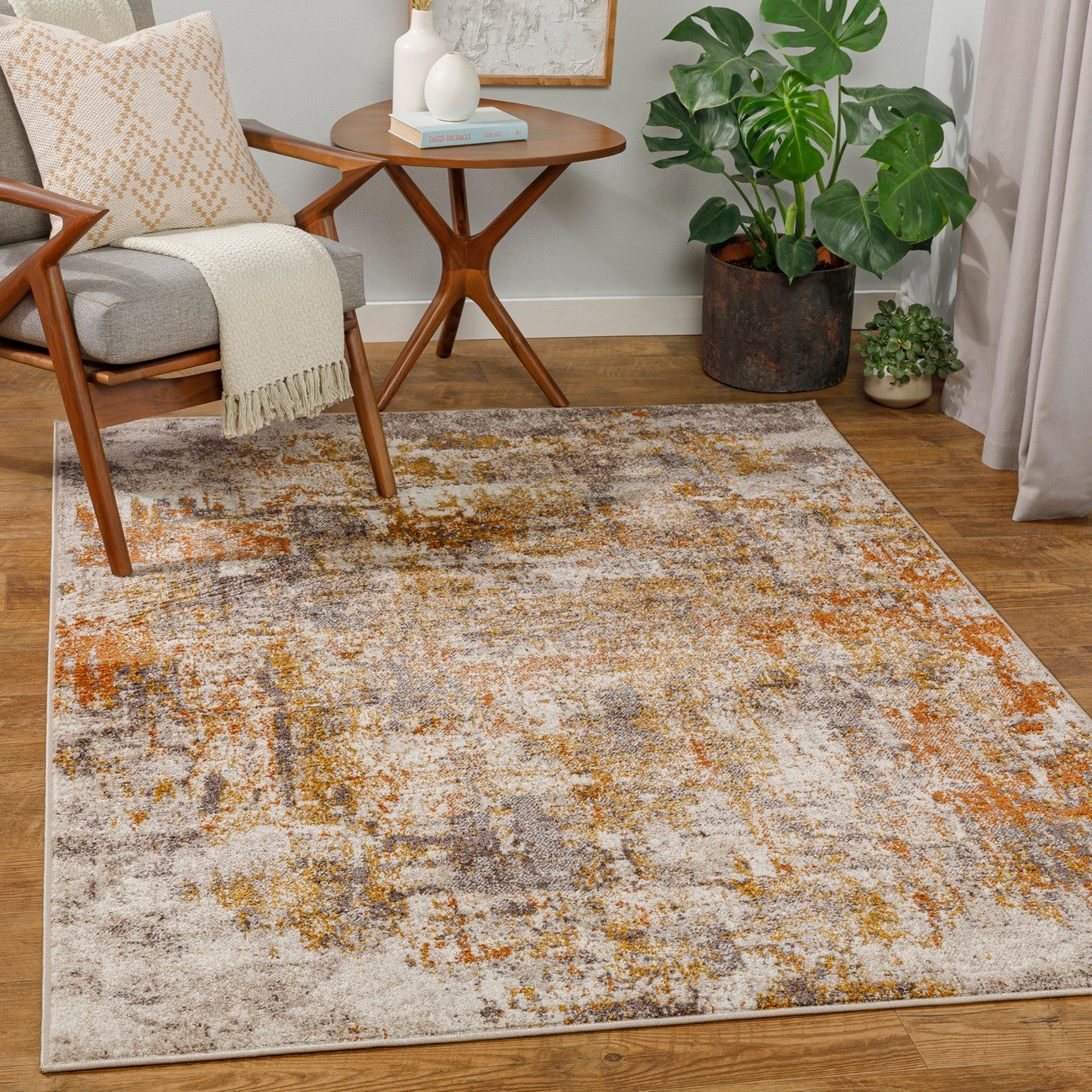 JEEVIKA Abstract Modern Marble Orange Area Rug