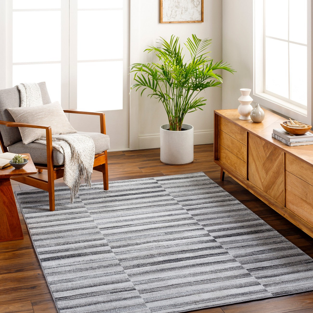 JONTHAN Scandi Modern Black Area Rug Roomscene