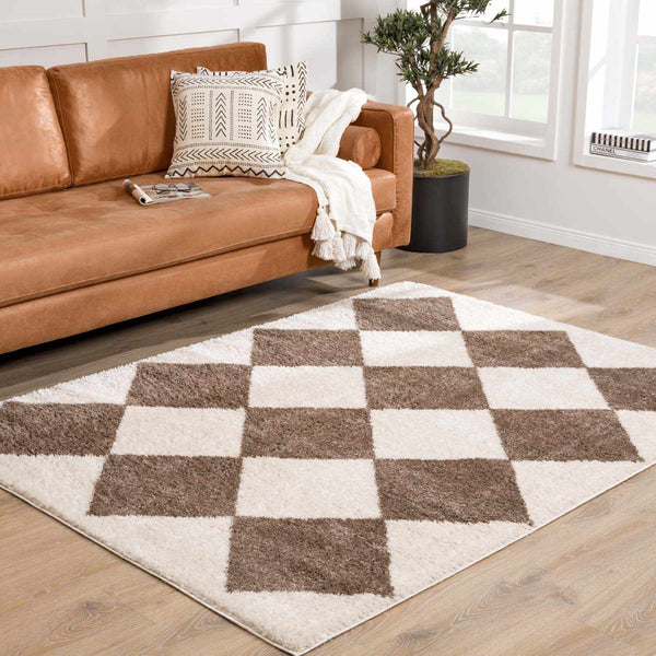 Arilla Brown Washable Diamond Area Rug