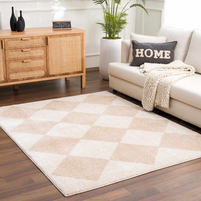 Arilla Beige Washable Diamond Area Rug