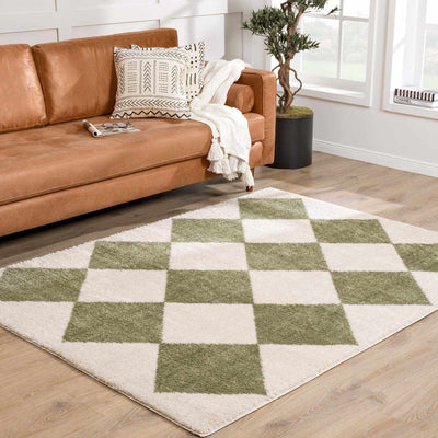 Arilla Green Washable Diamond Area Rug