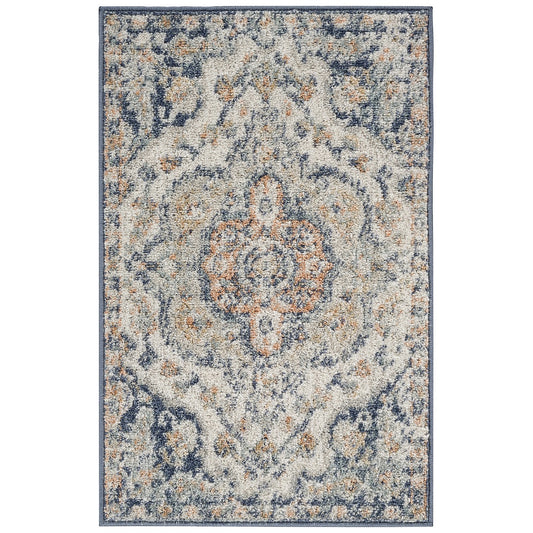 JULIA Vintage Traditional Oriental Boho Dark Blue Area Rug Flat