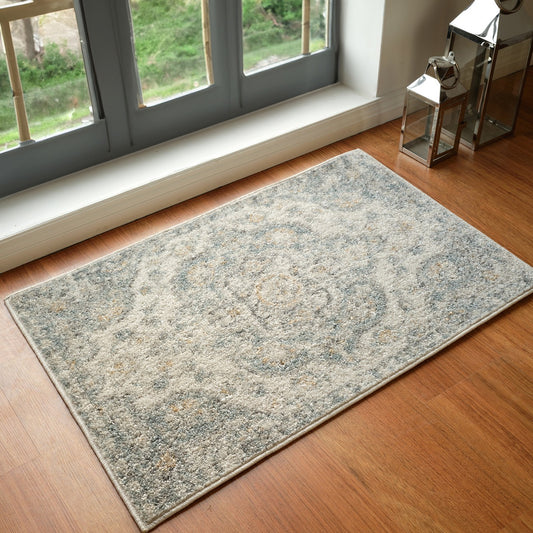 JULIA Vintage Traditional Oriental Boho Light Grey Area Rug Roomscene