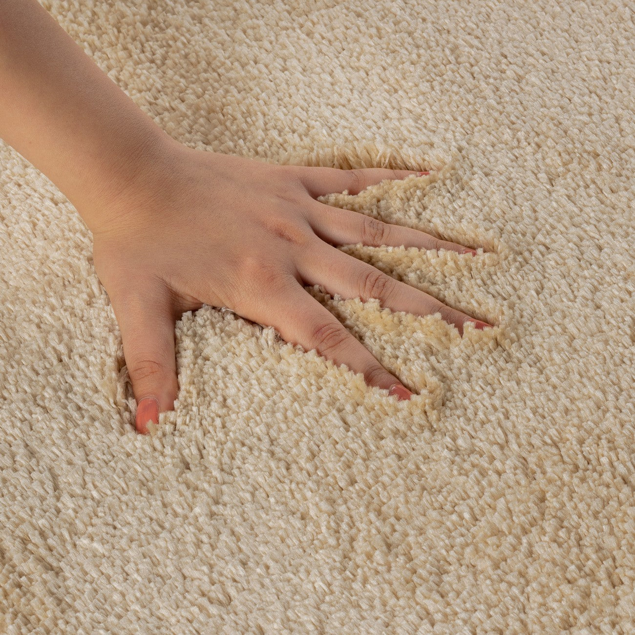 JUNE Machine Washable Non-Slip Beige Bathroom Rug Front