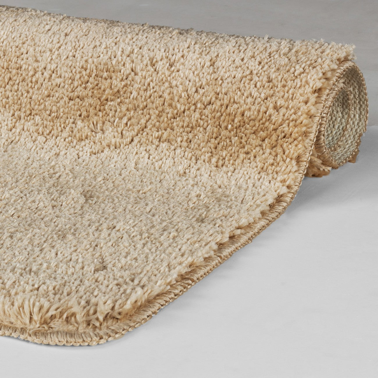 JUNE Machine Washable Non-Slip Beige Bathroom Rug Fold