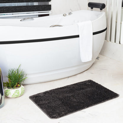 JUNE Machine Washable Non-Slip Grey Bathroom Rug Roomscene