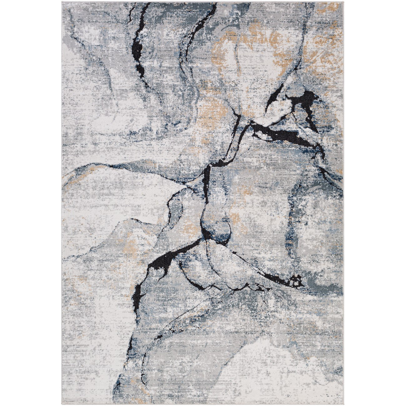 LYNA Abstract Modern Marble Dark Blue Area Rug Flat
