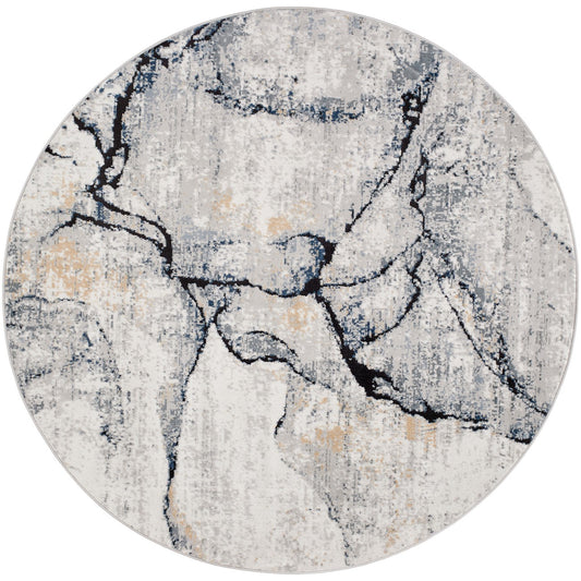 LYNA Abstract Modern Marble Dark Blue Area Rug Flat