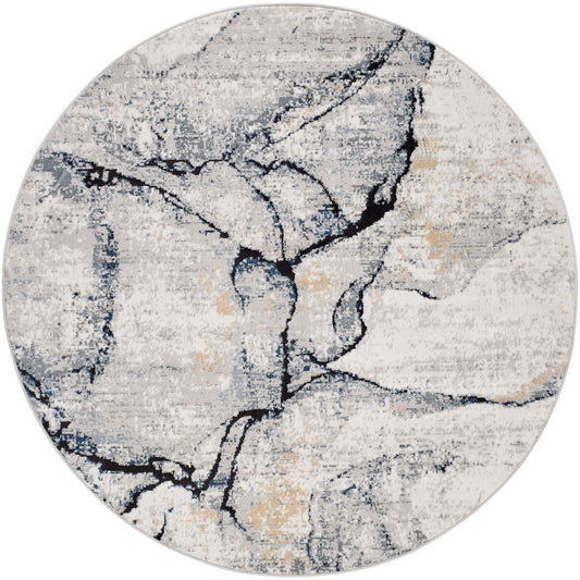 LYNA Abstract Modern Marble Dark Blue Area Rug Flat