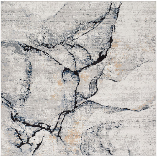LYNA Abstract Modern Marble Dark Blue Area Rug Flat