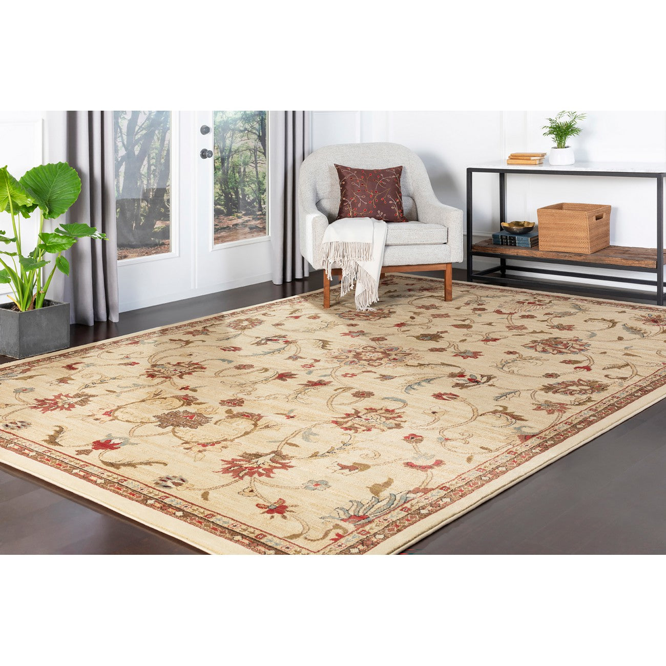 KABANI Scandi Traditional Boho Khaki Area Rug Roomscene