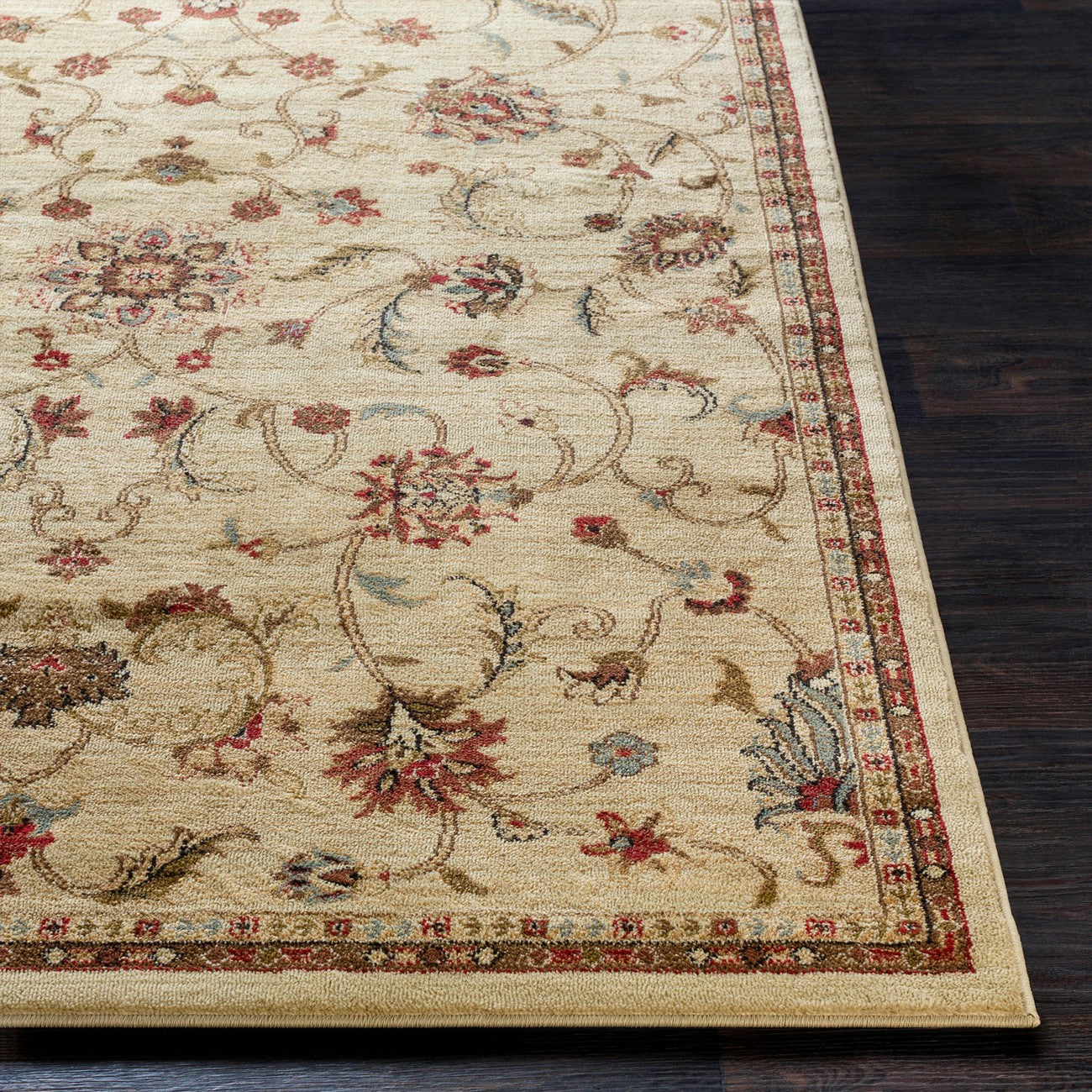 KABANI Scandi Traditional Boho Khaki Area Rug Front