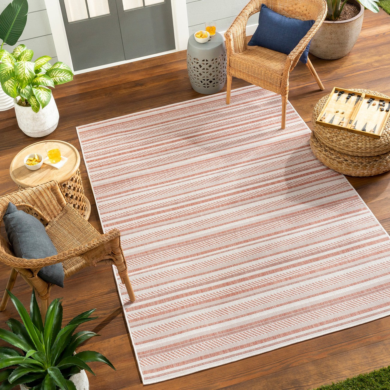 KAVITA Indoor & Outdoor Global Coral/Pink Area Rug