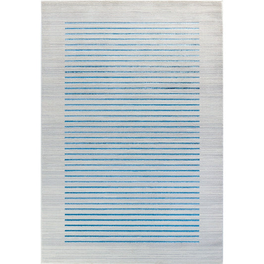 KAYSA Scandi Modern Dark Blue Striped Area Rug Flat