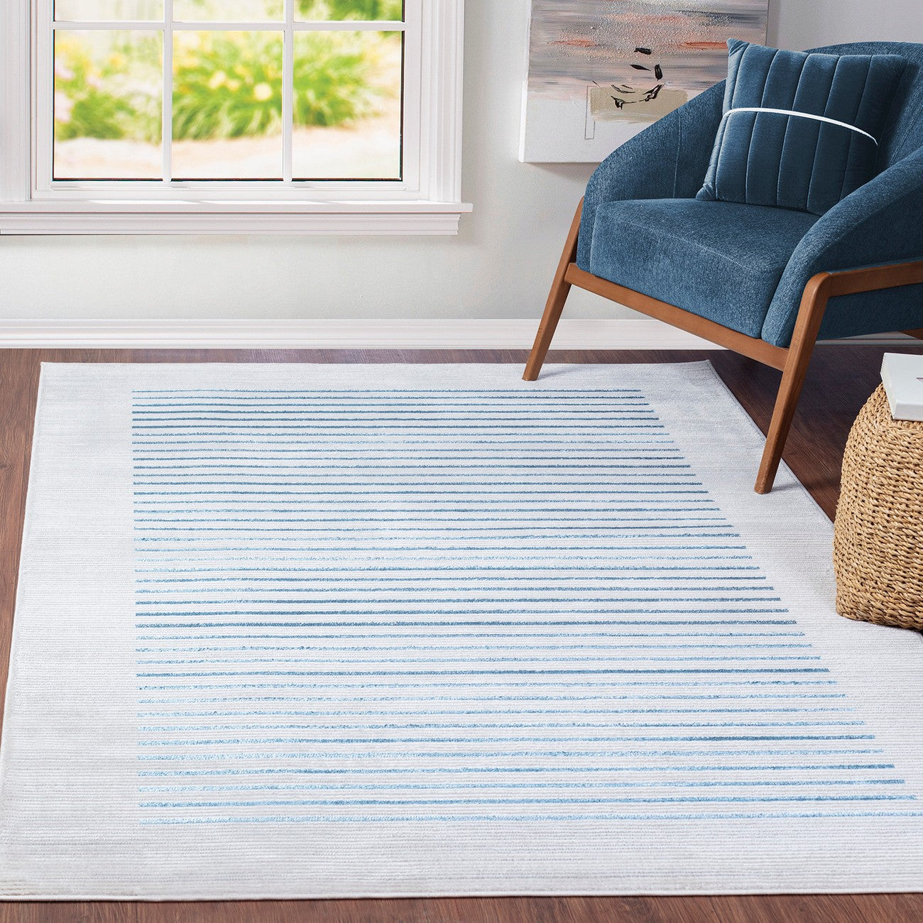 KAYSA Scandi Modern Dark Blue Striped Area Rug