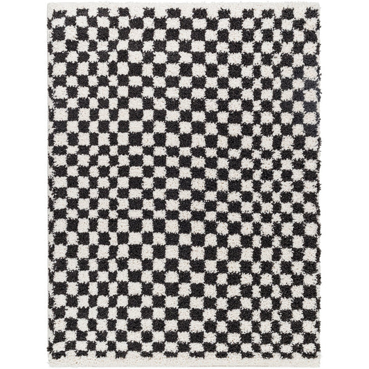 KITTU Shaggy Modern Plush Pile Dark Grey Checkered Area Rug Flat