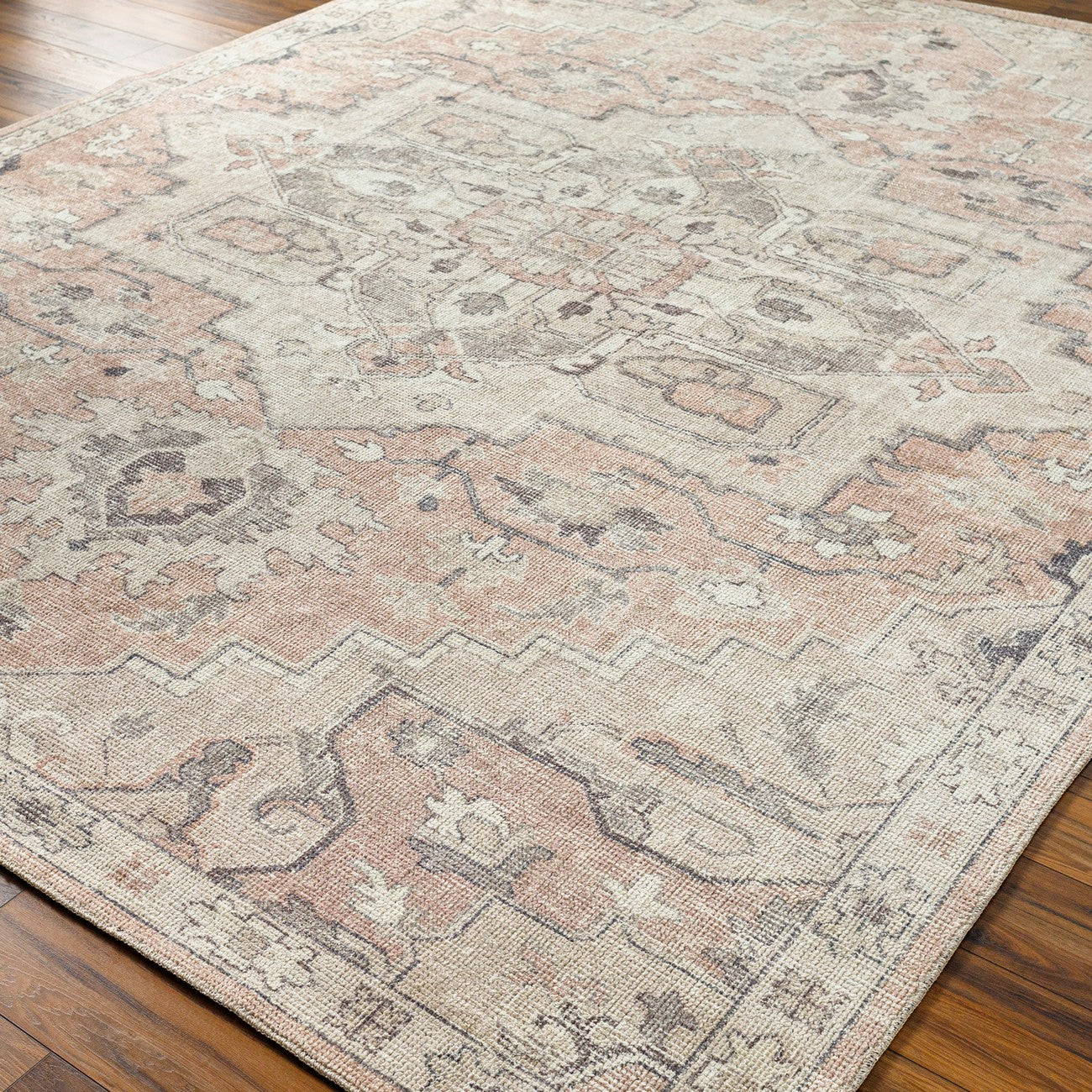 KRISHNA Becki Owens x Livabliss Vintage Traditional Oriental Boho Salmon Area Rug Corner