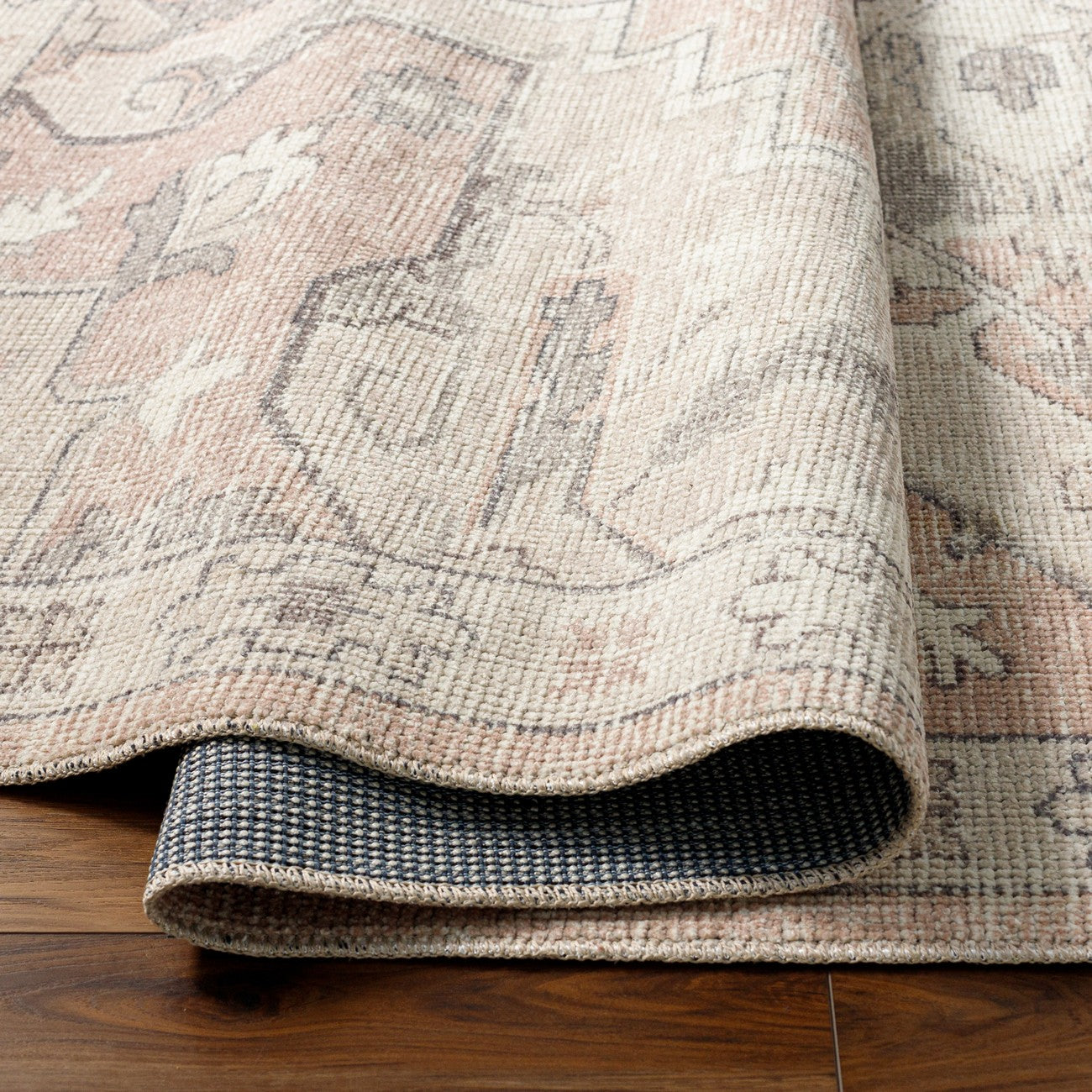 KRISHNA Becki Owens x Livabliss Vintage Traditional Oriental Boho Salmon Area Rug Fold