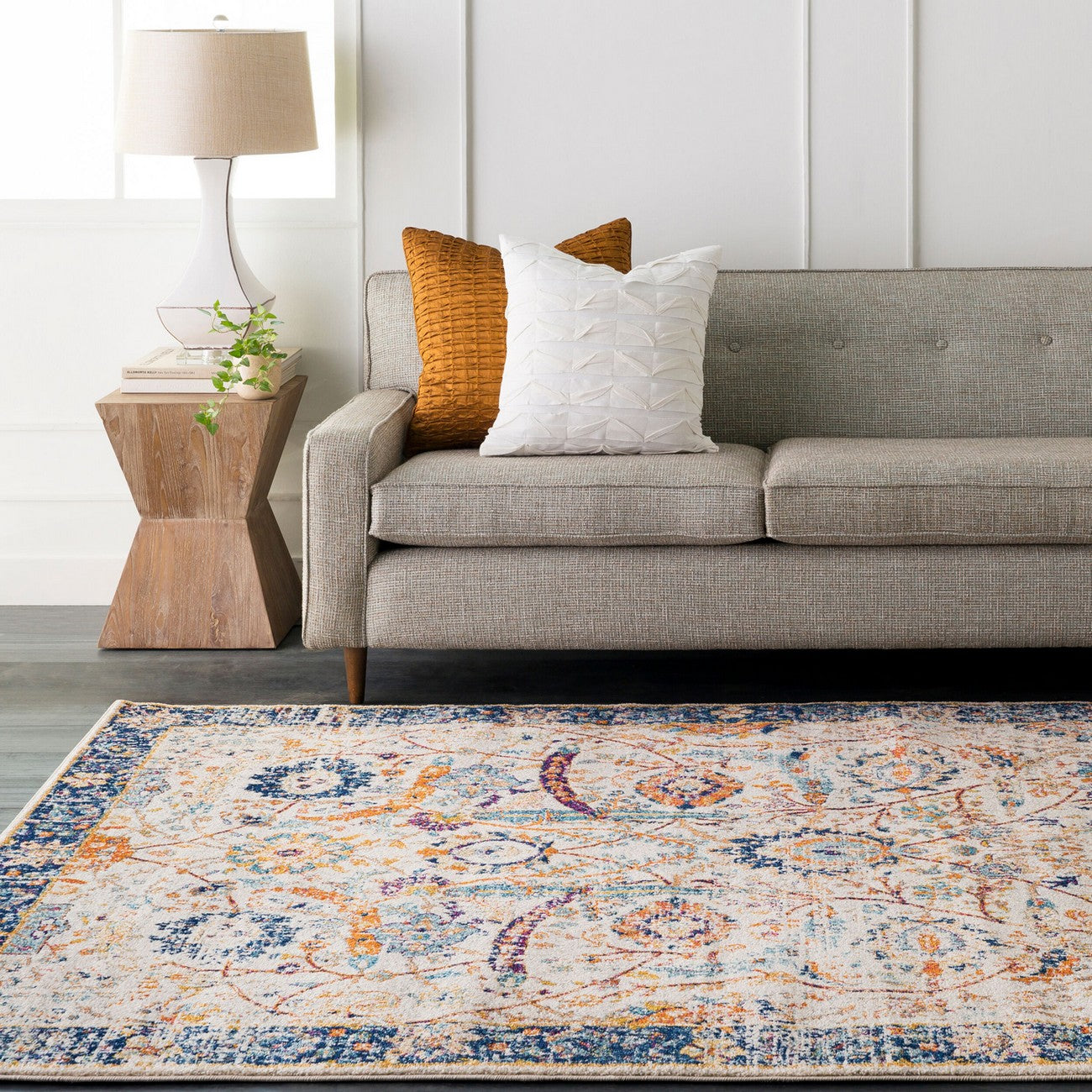 KUSH Vintage Traditional Oriental Boho Blue/Beige Area Rug Roomscene